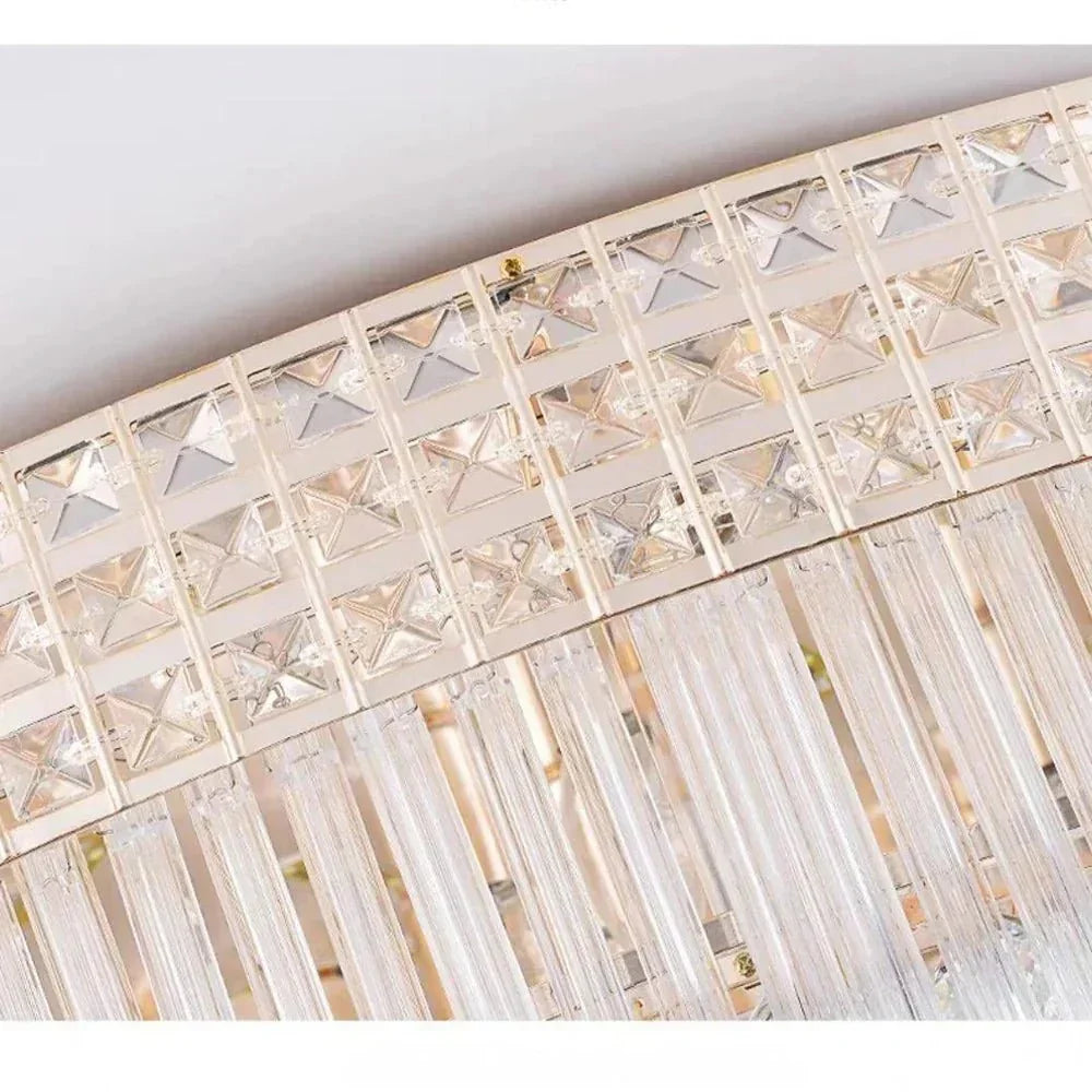 Extra Large Three Layers Round Luxury Flush Mounted Crystal Chandelier for Living Room - D31.5"*H14.2"Warm Light Luxvena