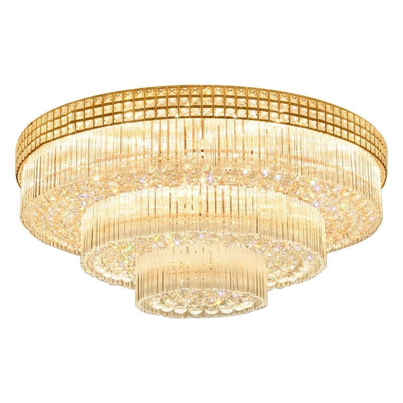 Extra Large Three Layers Round Luxury Flush Mounted Crystal Chandelier for Living Room - D31.5"*H14.2"Warm Light Luxvena