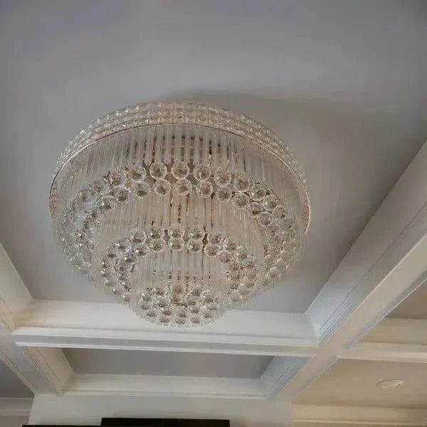 Extra Large Three Layers Round Luxury Flush Mounted Crystal Chandelier for Living Room - D31.5"*H14.2"Warm Light Luxvena