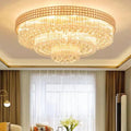 Extra Large Three Layers Round Luxury Flush Mounted Crystal Chandelier for Living Room - D31.5"*H14.2"Warm Light Luxvena