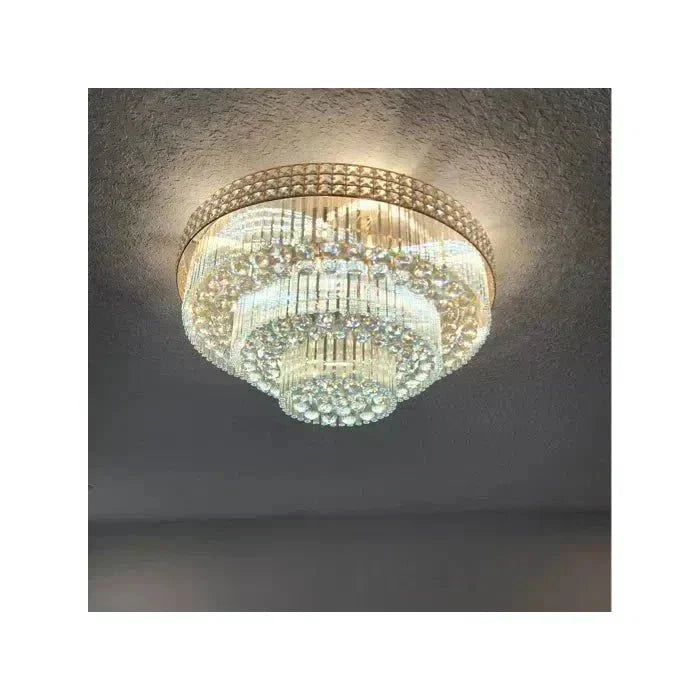 Extra Large Three Layers Round Luxury Flush Mounted Crystal Chandelier for Living Room - D31.5"*H14.2"Warm Light Luxvena