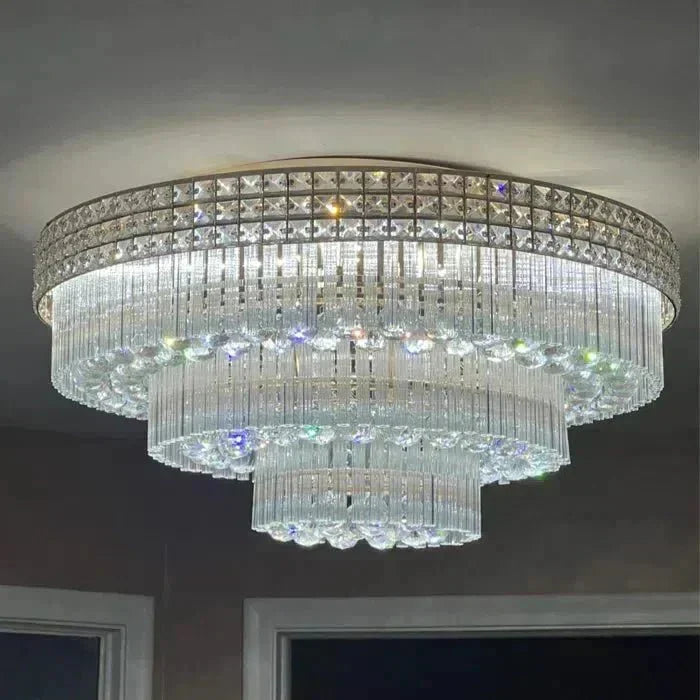Extra Large Three Layers Round Luxury Flush Mounted Crystal Chandelier for Living Room - D31.5"*H14.2"Warm Light Luxvena