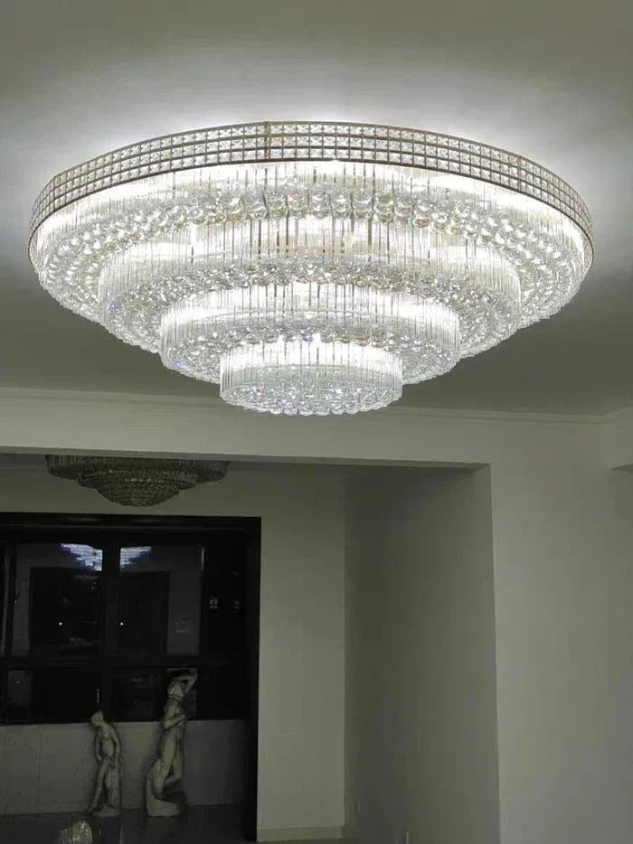 Extra Large Three Layers Round Luxury Flush Mounted Crystal Chandelier for Living Room - D31.5"*H14.2"Warm Light Luxvena