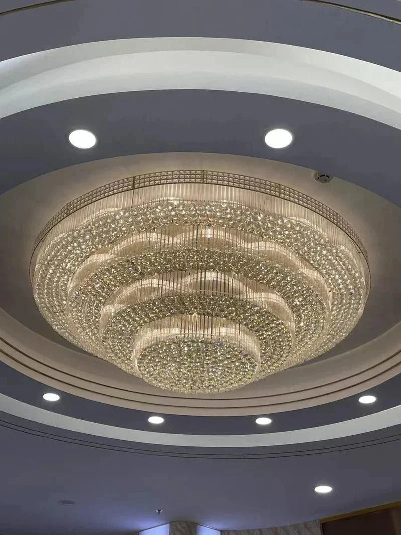 Extra Large Three Layers Round Luxury Flush Mounted Crystal Chandelier for Living Room - D31.5"*H14.2"Warm Light Luxvena