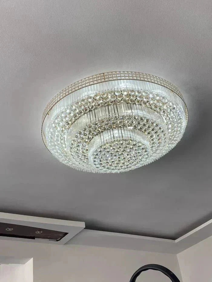 Extra Large Three Layers Round Luxury Flush Mounted Crystal Chandelier for Living Room - D31.5"*H14.2"Warm Light Luxvena