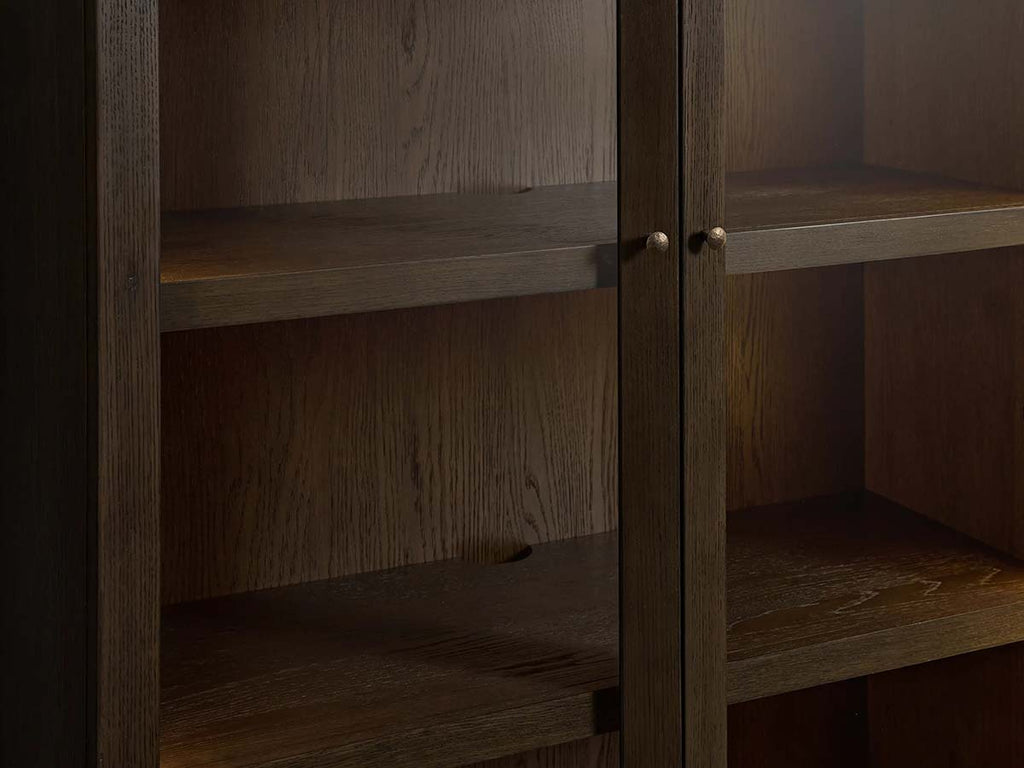 Nason Modular Glass Display Cabinets Oak Wood Tall Cabinets Large Bookcase with Integrated LED Lighting