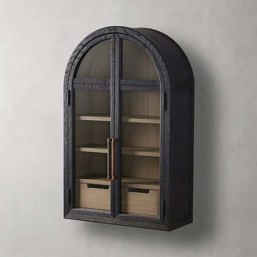 Hattie Medi Century Style Wall Mounted Storage Cabinet Wood Arched Drawers Cabinet