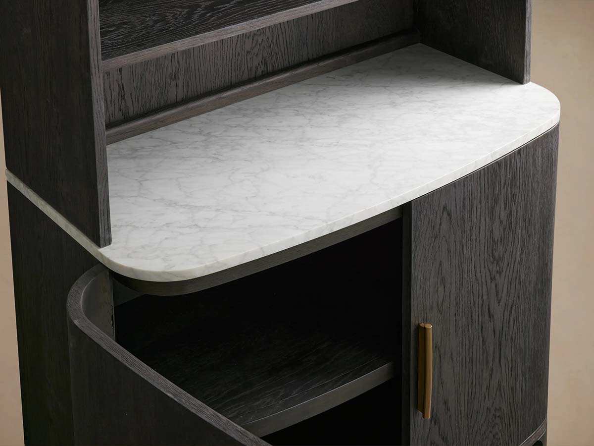 Danny Wood Tall Display Hutch With Marble Top Oak Sideboard buffet Storage Table Kitchen Pantry Cabinet