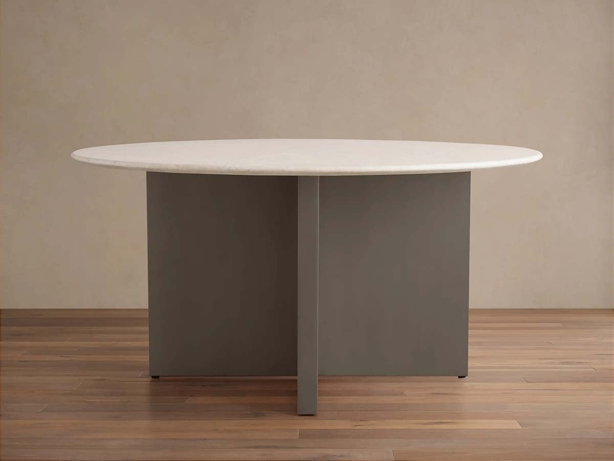 Saint Germain Round Marble Stone Dining Table With Clement Base