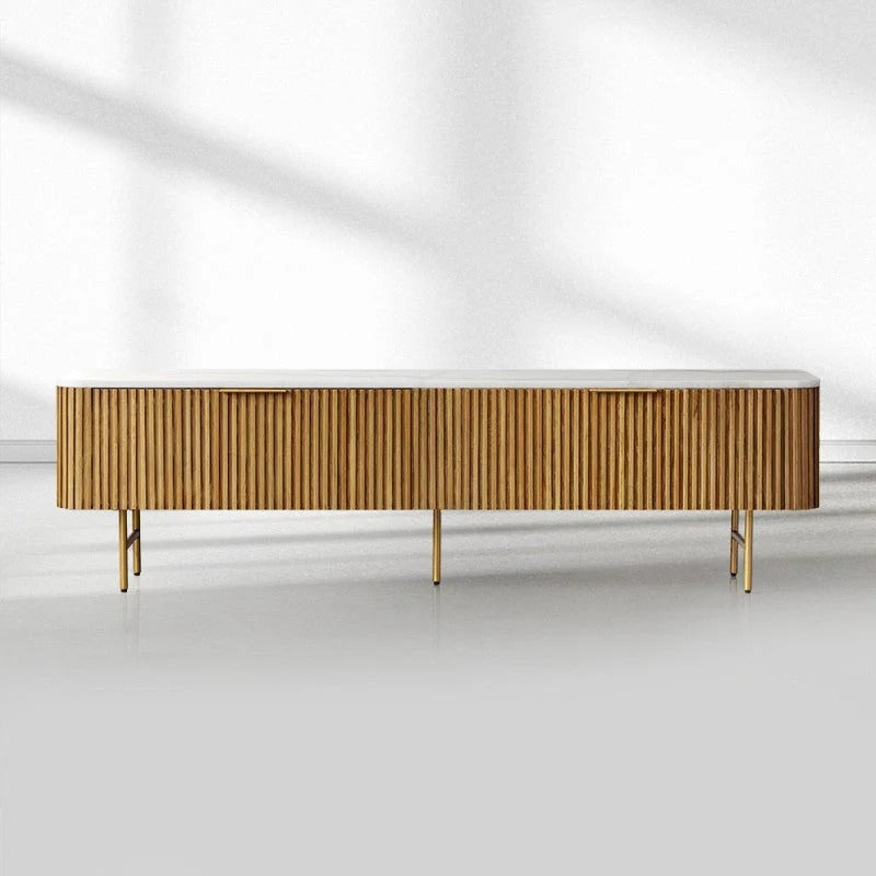Finnley Low Media TV Stand Storage Cabinet with Stone Top