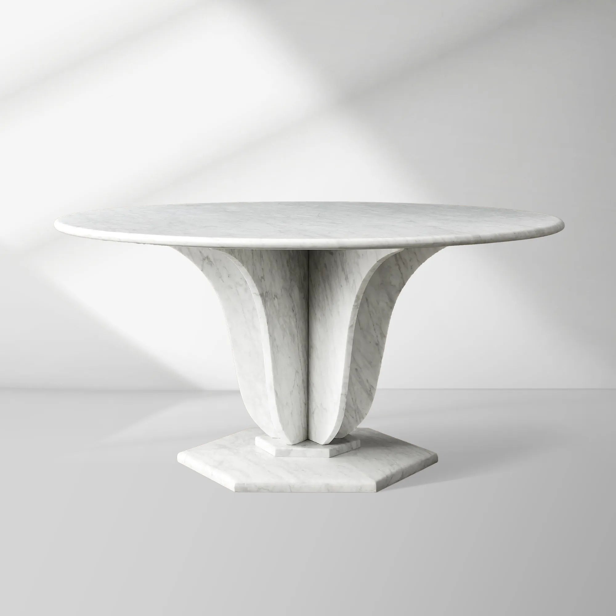 Gabriella Round Stone Dining Table with Hexagonal Pedestal Base