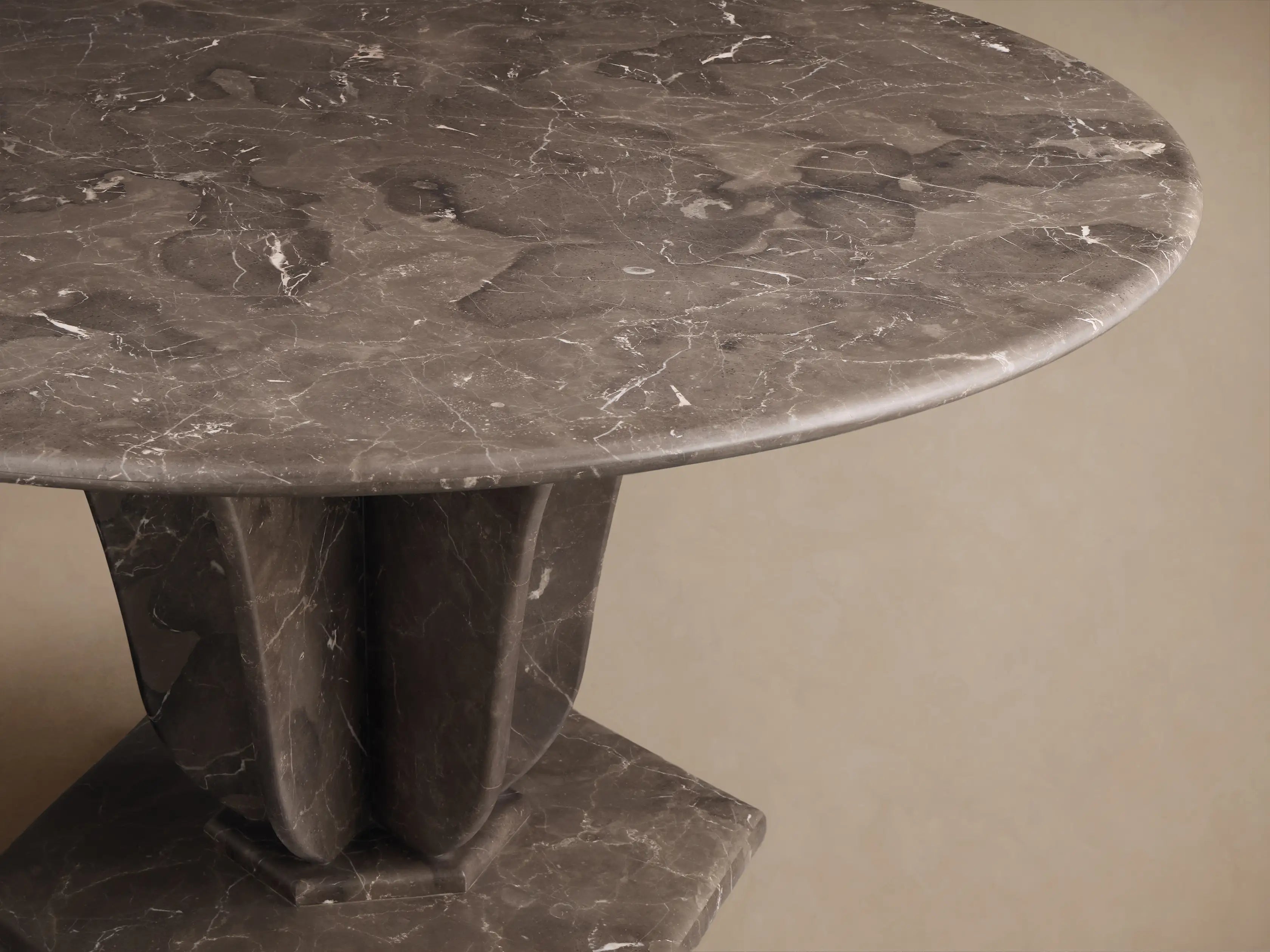Gabriella Round Stone Dining Table with Hexagonal Pedestal Base