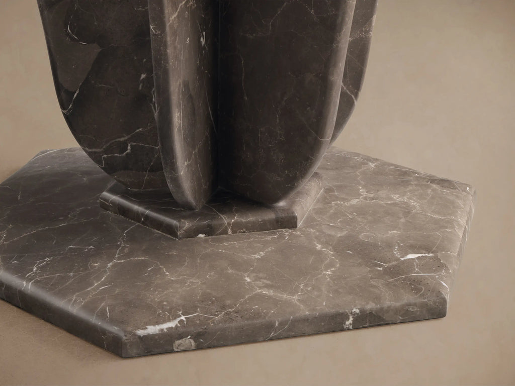 Gabriella Round Stone Dining Table with Hexagonal Pedestal Base