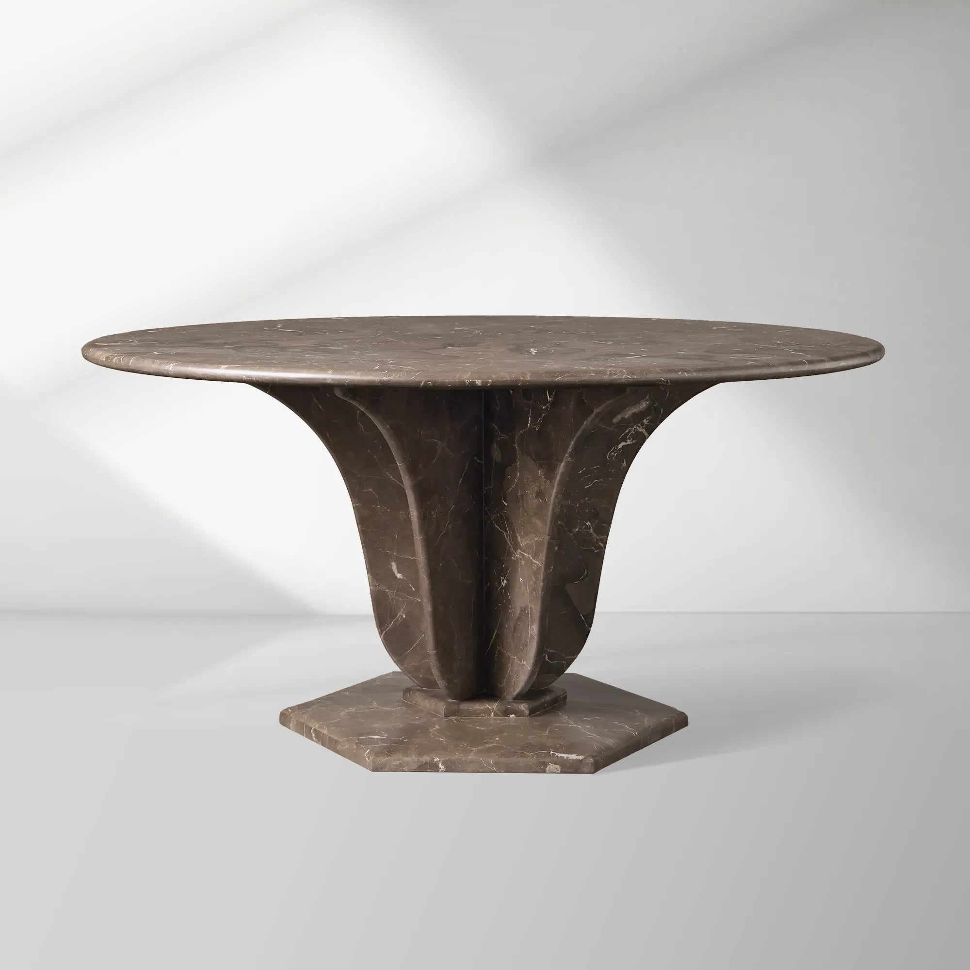 Gabriella Round Stone Dining Table with Hexagonal Pedestal Base