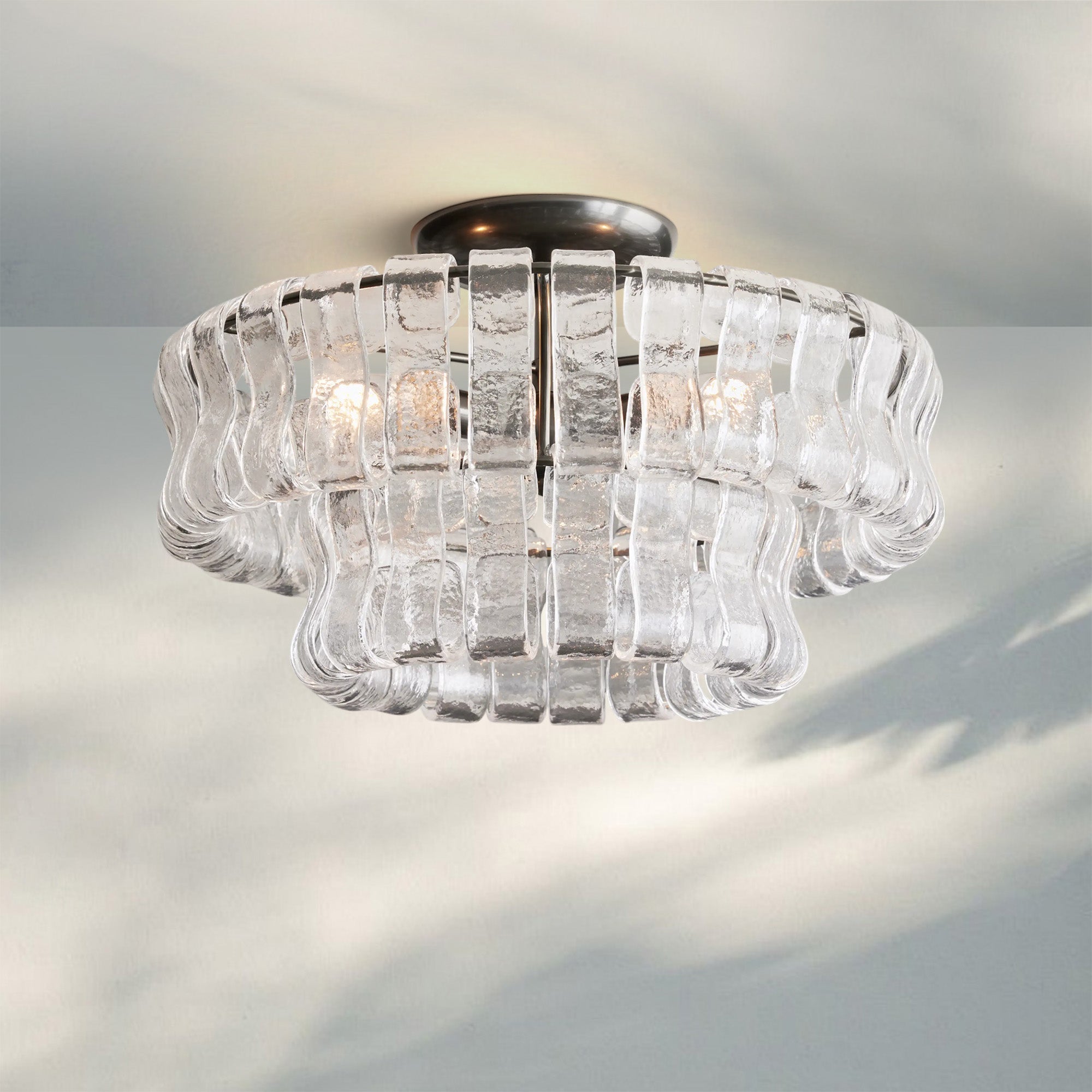 Ghiaccio Modern Glass Flushmount - Matte BlackClear - Luxvena