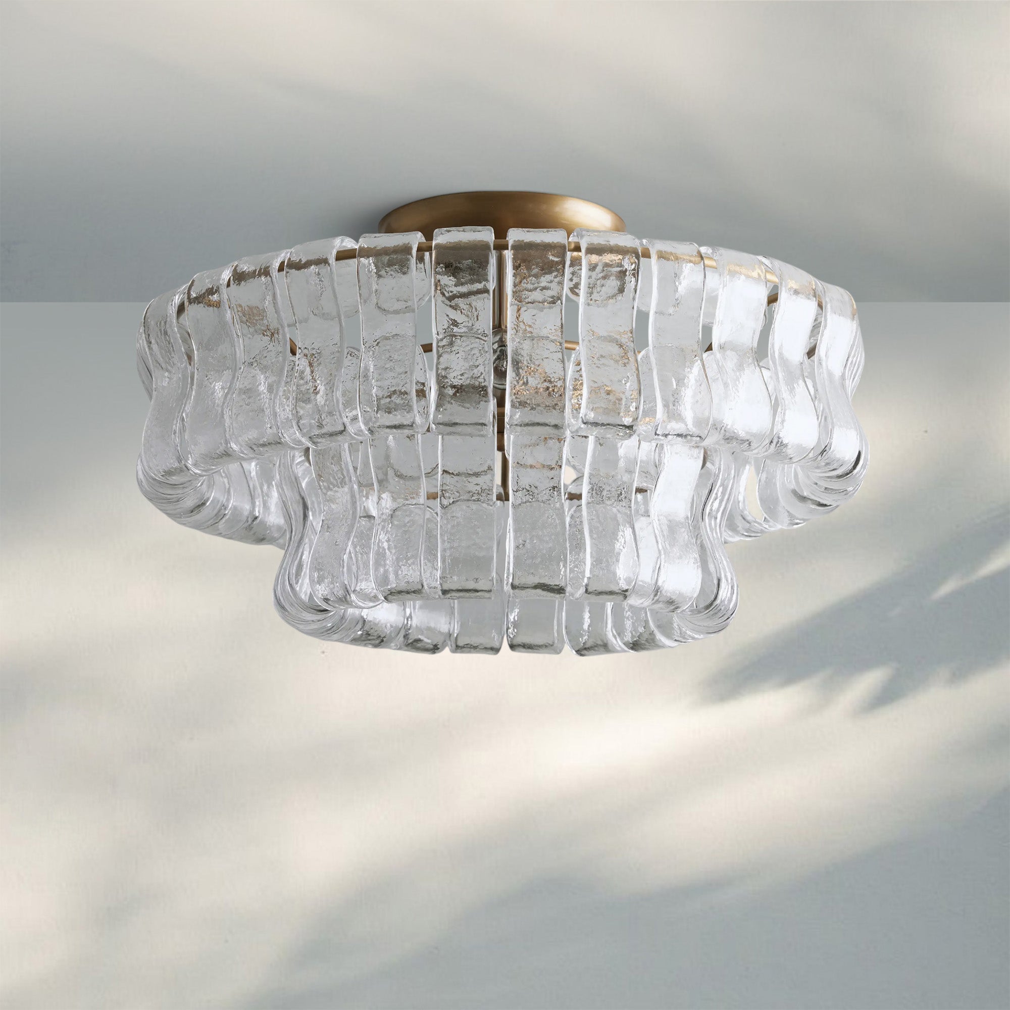 Ghiaccio Modern Glass Flushmount - Antique BrassClear - Luxvena