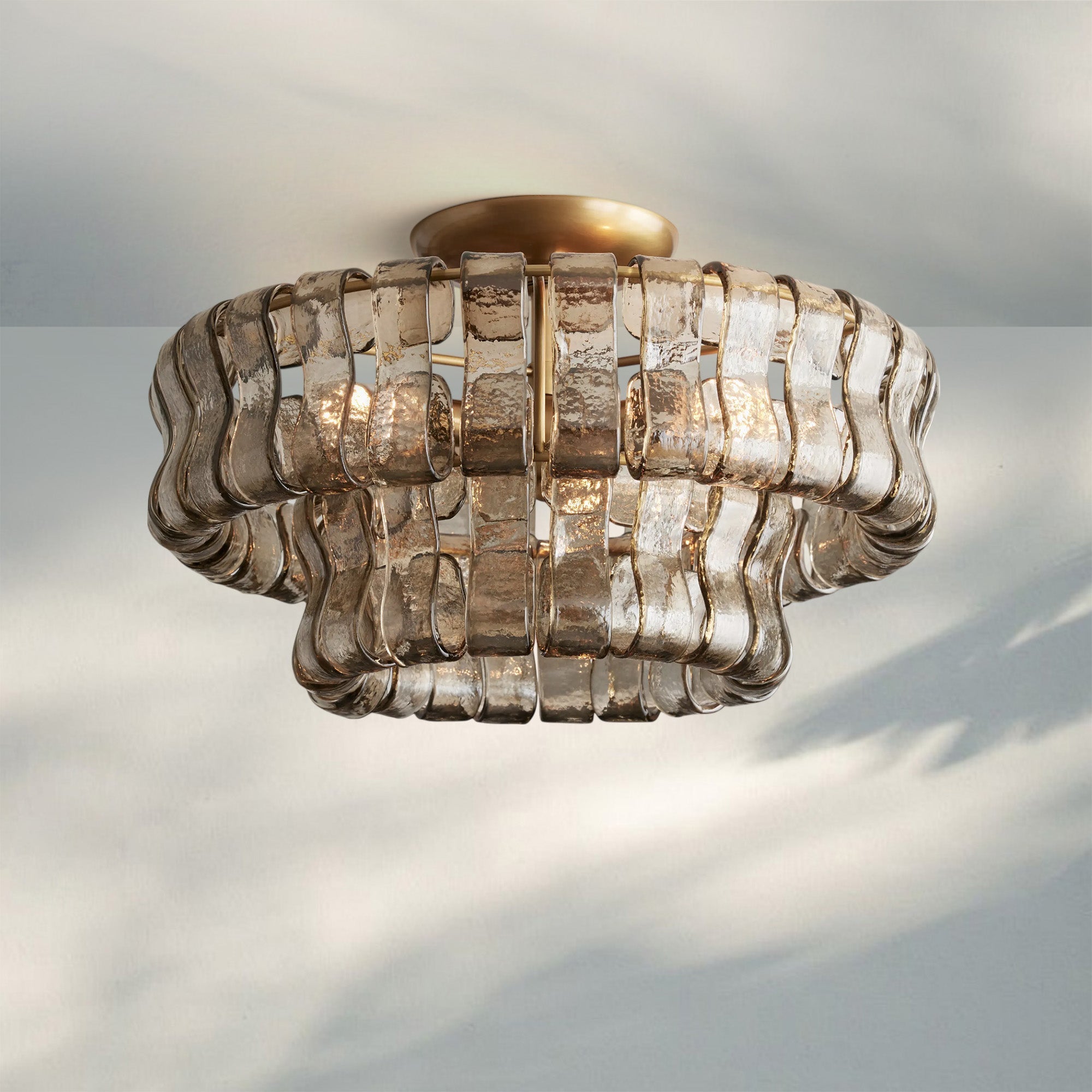 Ghiaccio Modern Glass Flushmount - Antique BrassSmoke - Luxvena