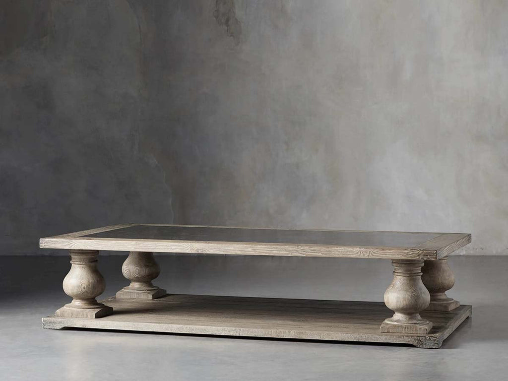 Hudson Pine Coffee Table Bluestone Inlay Cocktail Table Wood Living Room Retro Center Tea Table
