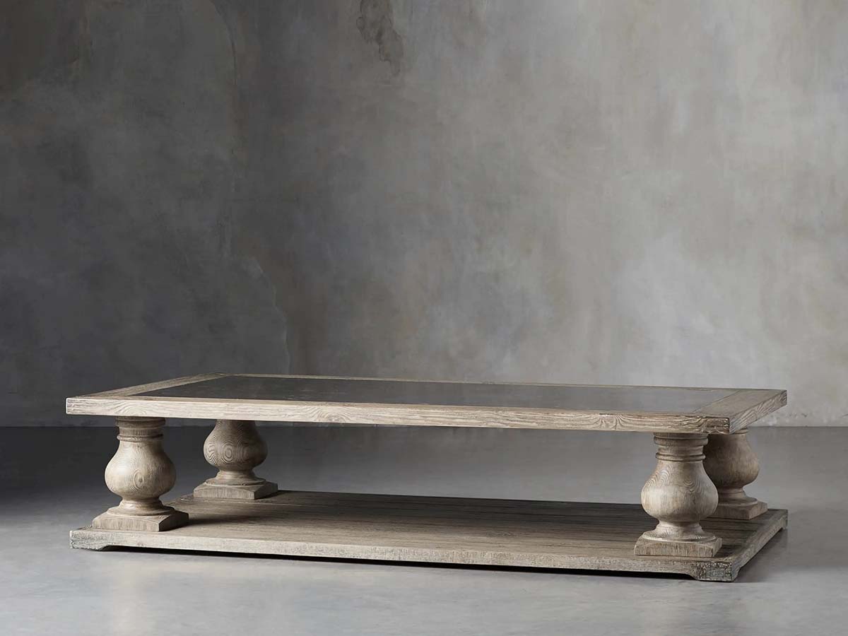 Hudson Pine Coffee Table Bluestone Inlay Cocktail Table Wood Living Room Retro Center Tea Table
