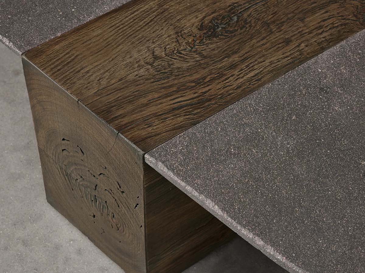 Nicco Lava Stone Top Coffee Table Wood Base Cocktail Table Living Room Luxury Center Tea Table