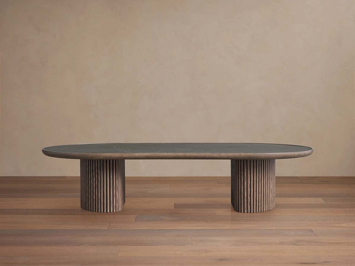 Astor Marble Top Coffee Table Oval Cocktail Table Wood Base Sofa Center Tea Table