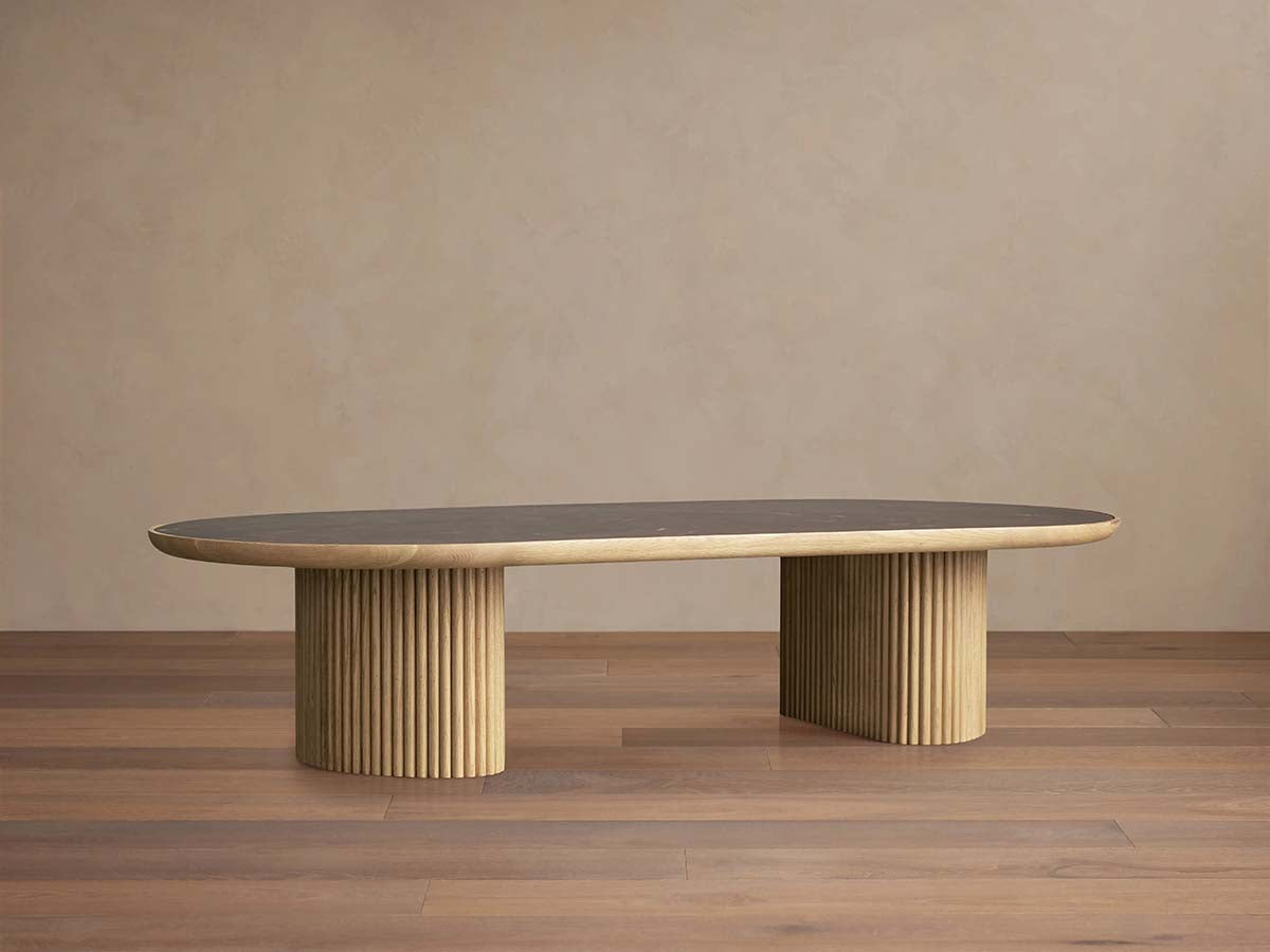 Astor Marble Top Coffee Table Oval Cocktail Table Wood Base Sofa Center Tea Table