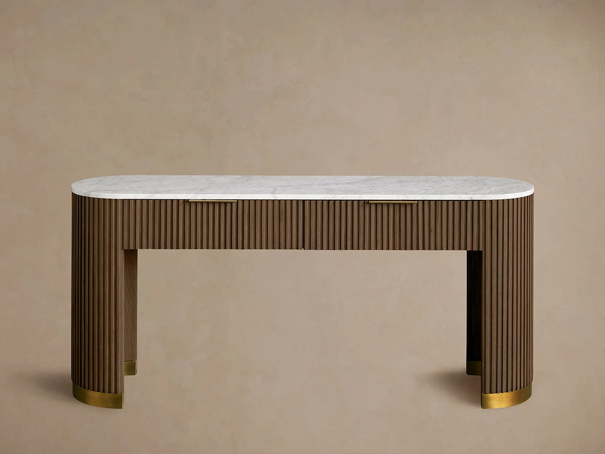 Finnley Stone Top Storage Console Solid Wood Hallway Entryway Table Entrance Cabinet With Drawers