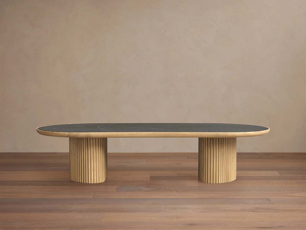 Astor Marble Top Coffee Table Oval Cocktail Table Wood Base Sofa Center Tea Table