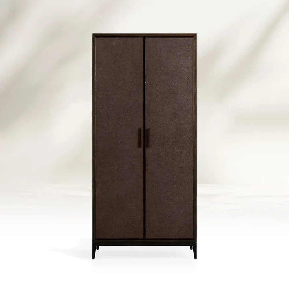 Malone Solid Wood Double Door Tall Cabinet With Leather Detailing