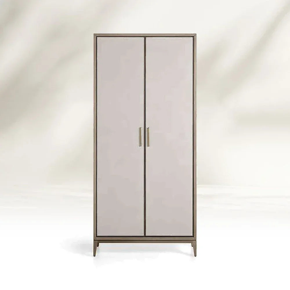 Malone Solid Wood Double Door Tall Cabinet With Leather Detailing