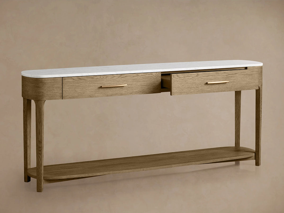 Danny Marble Top Entryway Console Table Wtih Storage Drawers Oak Wood Hallway Entrance Table