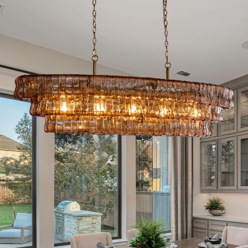 Transitional Ice Glass Oval Chandelier