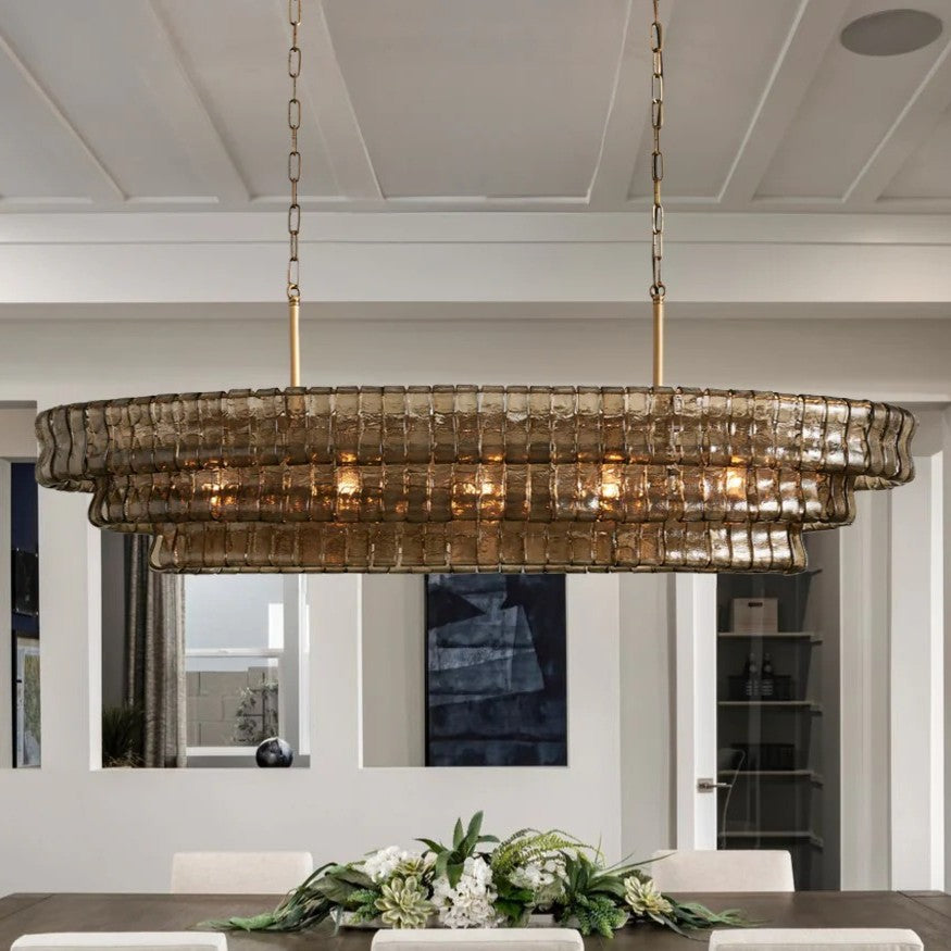 Transitional Ice Glass Oval Chandelier