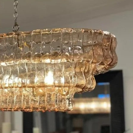 Transitional Ice Glass Oval Chandelier