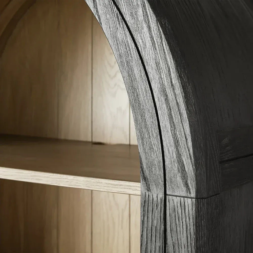 Hattie Solid Oak Open Bookcase Arch-Inspired Design Display Cabinets