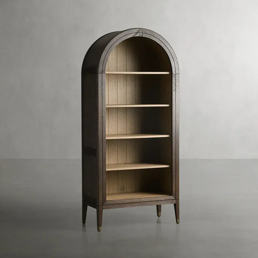 Hattie Solid Oak Open Bookcase Arch-Inspired Design Display Cabinets
