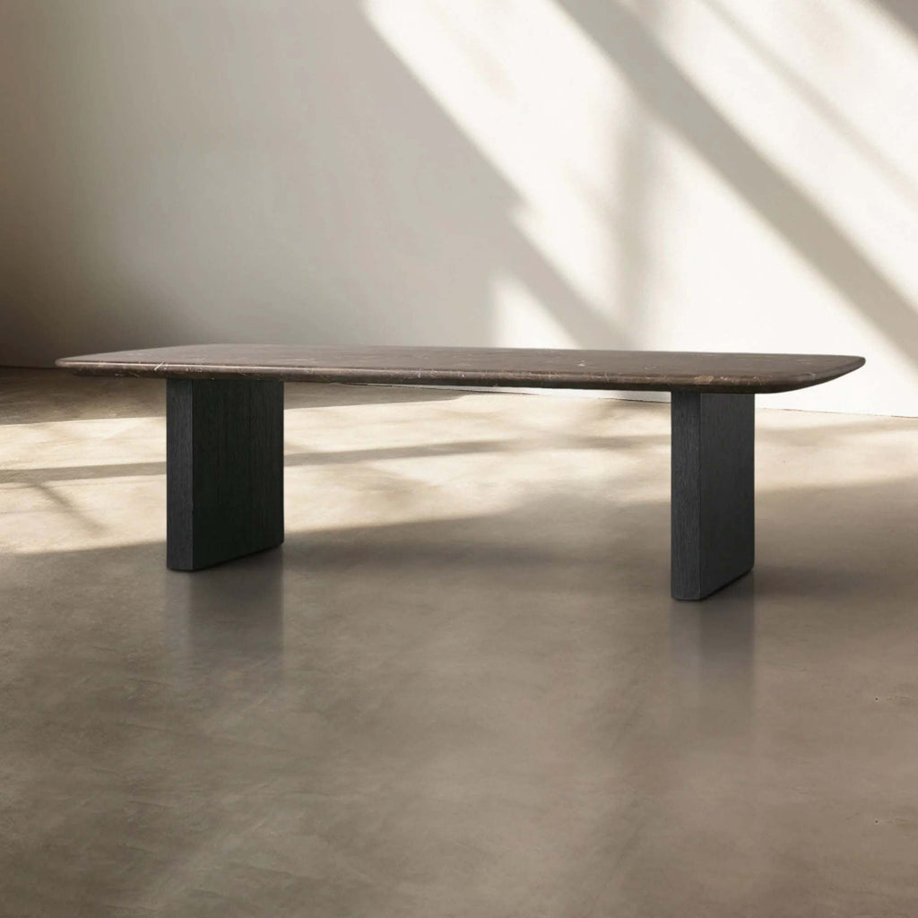 San Germani Espresso Stone Top Coffee Table 72" Center Tea Table with Clement Base