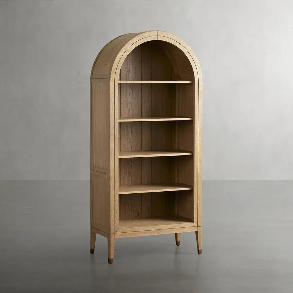 Hattie Solid Oak Open Bookcase Arch-Inspired Design Display Cabinets