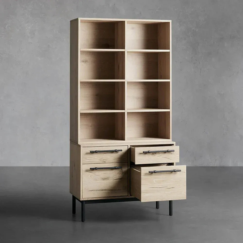 Sullivan Oak Wood Bookcase Office Storage Cabinet with File Drawer