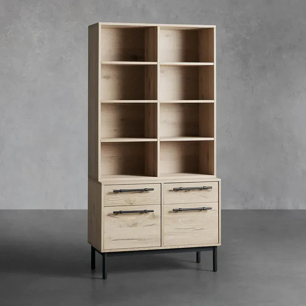 Sullivan Oak Wood Bookcase Office Storage Cabinet with File Drawer