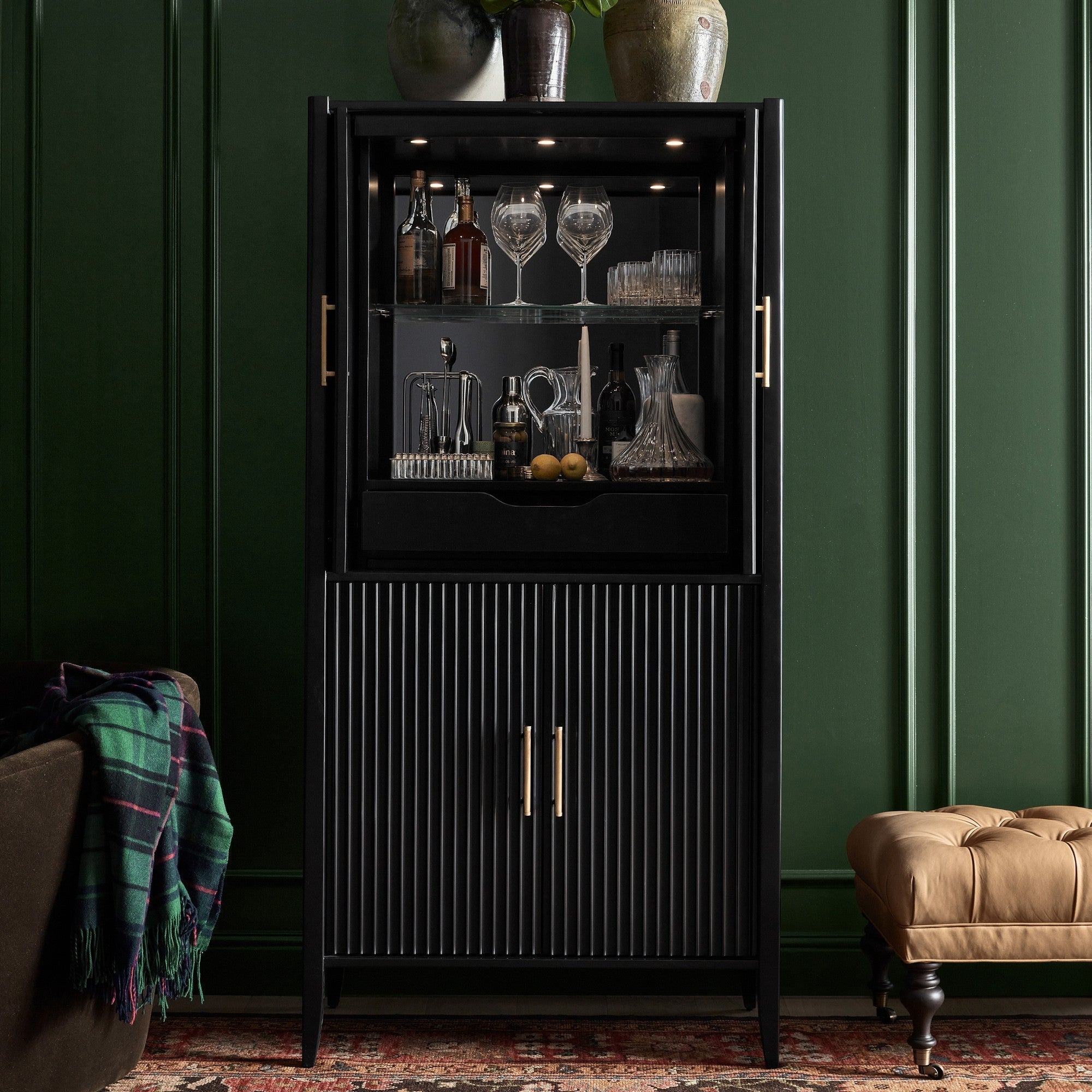 Louis Wood Bar Cabinet Constructivist-Inspired Wine Cabinet With Drawer