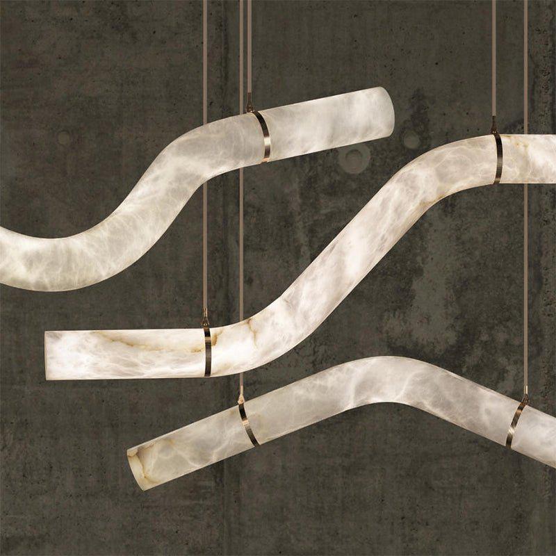 Liberty Curved Pendant Alabaster Chandelier, Pendant Light Over Dining Table - Style ABrass Luxvena
