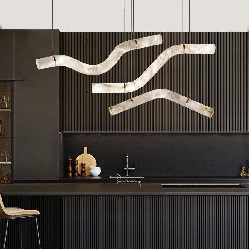 Liberty Curved Pendant Alabaster Chandelier, Pendant Light Over Dining Table - Style ABrass Luxvena