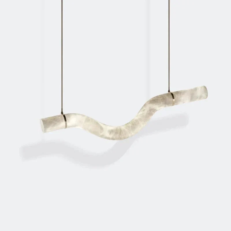 Liberty Curved Pendant Alabaster Chandelier, Pendant Light Over Dining Table - Style ABrass Luxvena