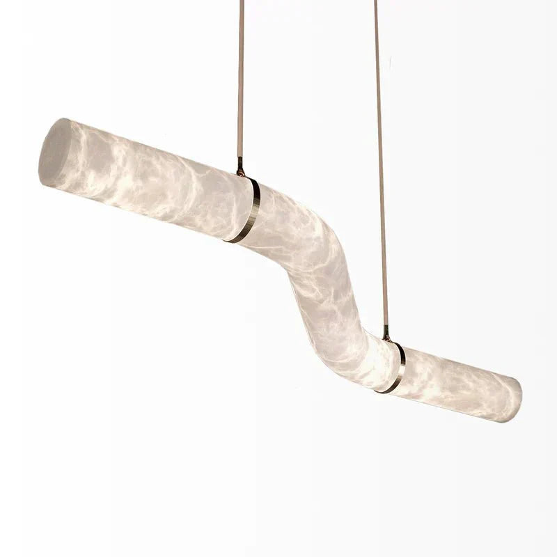 Liberty Curved Pendant Alabaster Chandelier, Pendant Light Over Dining Table - Style ABrass Luxvena