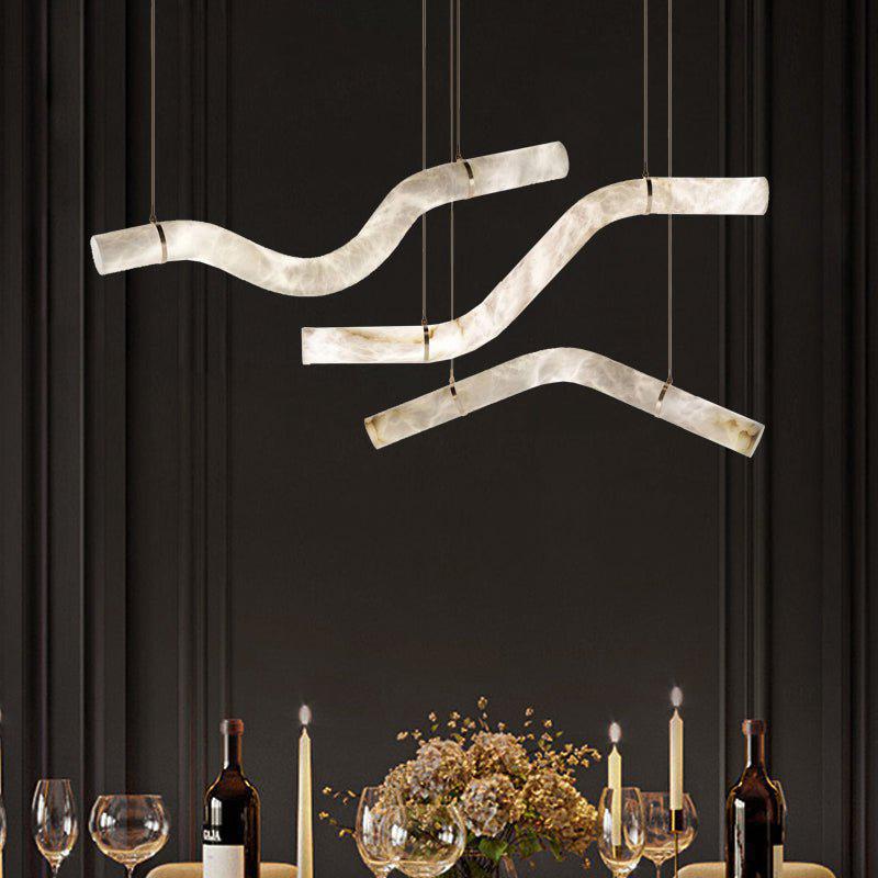 Liberty Curved Pendant Alabaster Chandelier, Pendant Light Over Dining Table - Style ABrass Luxvena