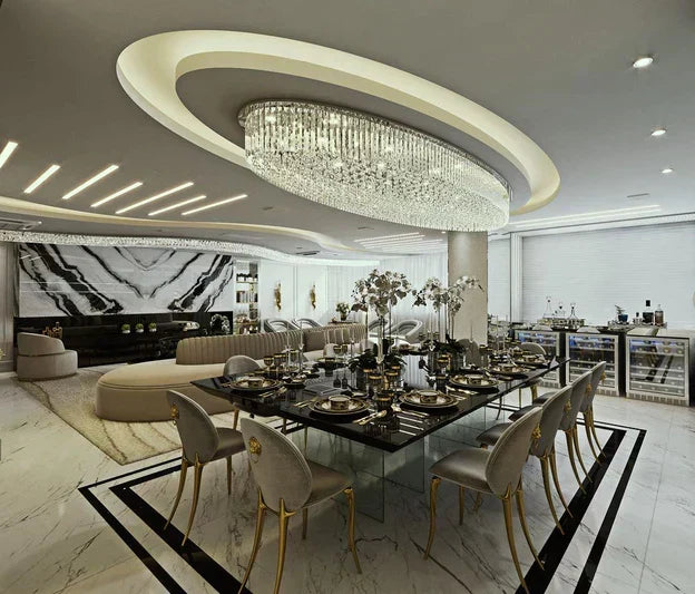 Light Luxury Round/Oval Flush Mount Crystal Chandelier-Chandeliers - Luxvena - Luxvena