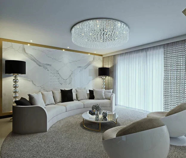 Light Luxury Round/Oval Flush Mount Crystal Chandelier-Chandeliers - Luxvena - Luxvena