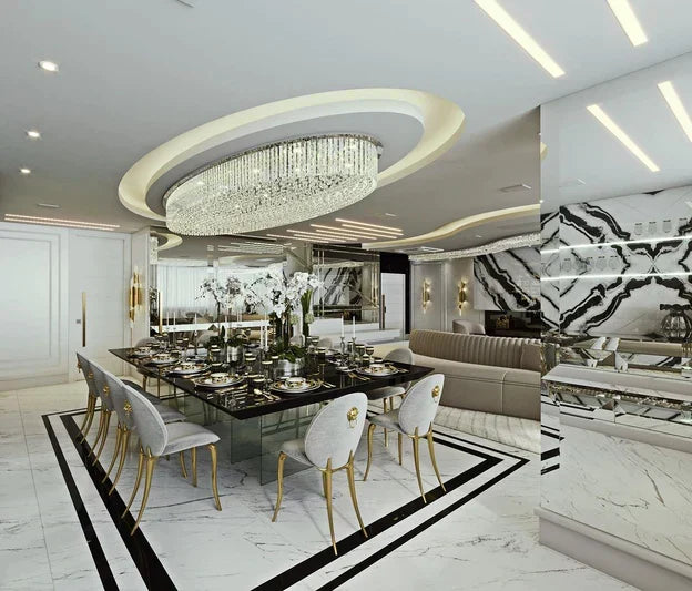 Light Luxury Round/Oval Flush Mount Crystal Chandelier-Chandeliers - Luxvena - Luxvena