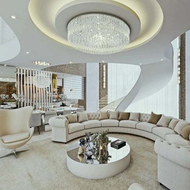 Light Luxury Round/Oval Flush Mount Crystal Chandelier-Chandeliers - Luxvena - Luxvena